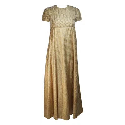 Pre-owned Geoffrey Beene 1960's Gold Lame Pearl Bodice Baby Doll Gown Size 2-4 In Brown