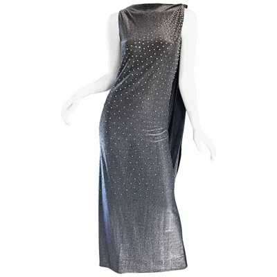 Pre-owned Geoffrey Beene 1960s Gunmetal Metallic Silk Lurex Rhinestone Vintage Cape Gown In Gray