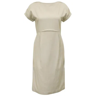 Pre-owned Geoffrey Beene 1970's Demi Couture  Beige Raw Silk Day Dress In Brown