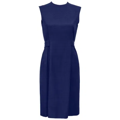 Pre-owned Geoffrey Beene 1970's  Demi Couture Navy Raw Silk Day Dress In Blue