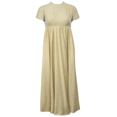 Pre-owned Geoffrey Beene 1970's  Gold Metallic Knit Dress W Pearls