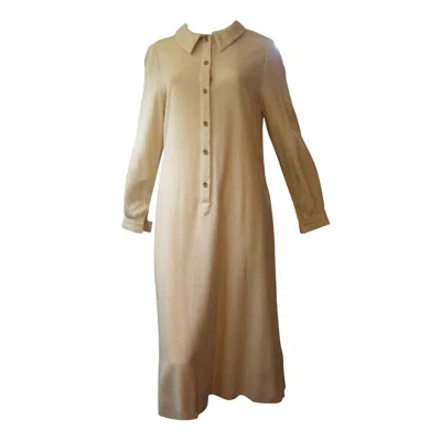 Pre-owned Geoffrey Beene 1970s Vintage  Women's Wool Shift Dress With Pleats In Brown
