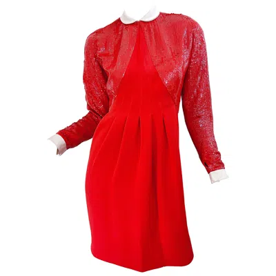 Pre-owned Geoffrey Beene 1980s Lipstick Red Faux Bolero Vintage 80s Tuxedo Dress