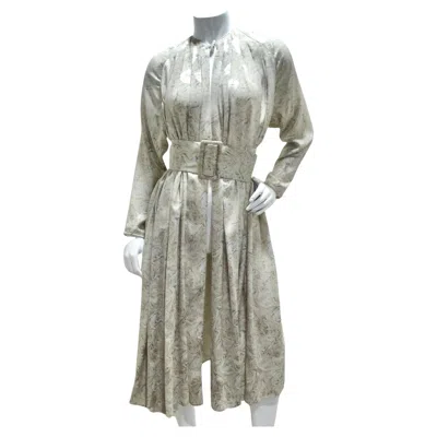 Pre-owned Geoffrey Beene 1980s Marble Print Belted Duster Dress In Gray