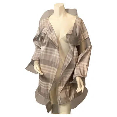 Pre-owned Geoffrey Beene 1990's  Silk Plaid Jacket With Horsehair Trim In Brown