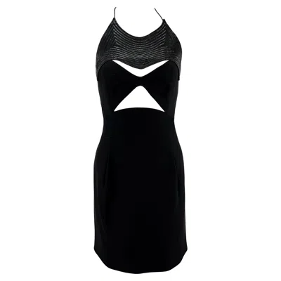 Pre-owned Geoffrey Beene 1990s  Black Quilted Cut Out Halter Mini Dress