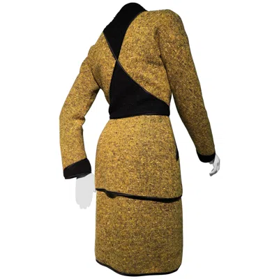 Pre-owned Geoffrey Beene 1990s  Goldenrod & Black Wool 2-piece Tweed Dress And Jacket In Yellow
