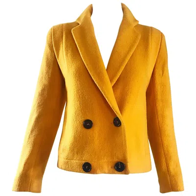 Pre-owned Geoffrey Beene 1990s  Mustard Yellow Vintage 90s Wool Cropped Blazer Jacket