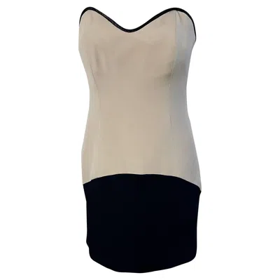Pre-owned Geoffrey Beene 1990s Khaki And Black Color Block Vintage Silk 90s Mini Dress