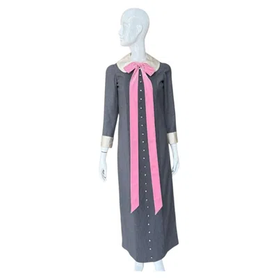 Pre-owned Geoffrey Beene 60s  Bow Grey Wool �madeleine� Dress In Gray