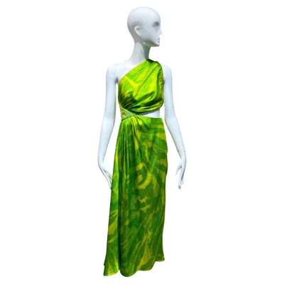 Pre-owned Geoffrey Beene 90s  Lime Green Metallic Silk Grecian Gown