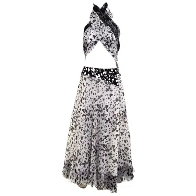 Pre-owned Geoffrey Beene 90s  Silk Shawl And Skirt Ensemble In Gray