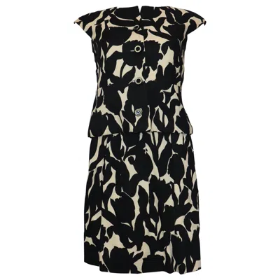 Pre-owned Geoffrey Beene Black & White Floral 2pc Top & Skirt Circa 1960s