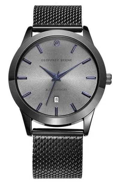 Geoffrey Beene Blue Sapphire Mesh Bracelet Watch, 42mm In Gray