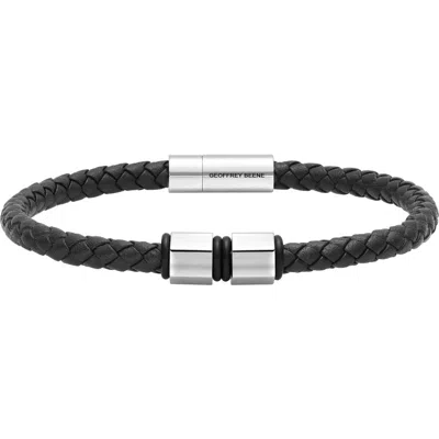 Geoffrey Beene Braided Leather Bracelet In Black