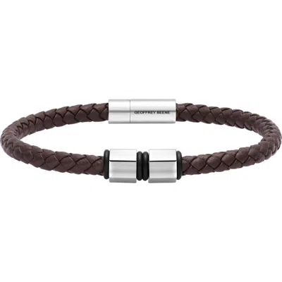 Geoffrey Beene Braided Leather Bracelet In Brown