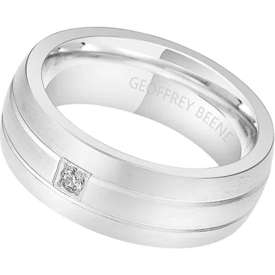 Geoffrey Beene Brushed Stainless Steel Cubic Zirconia Band Ring