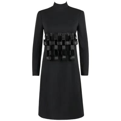 Pre-owned Geoffrey Beene C.1960's Black Wool Three Dimensional Ribbon Chain Cage Dress