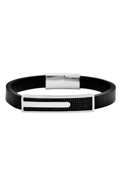 Geoffrey Beene Carbon Fiber & Stainless Steel Bar Leather Bracelet