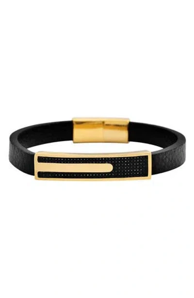 Geoffrey Beene Carbon Fiber & Stainless Steel Bar Leather Bracelet