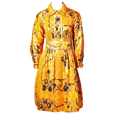 Pre-owned Geoffrey Beene Colorful Brocade Dress C. 1960's In Yellow
