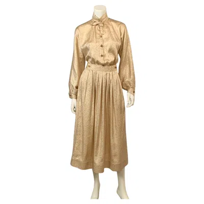 Pre-owned Geoffrey Beene Cream Silk And Gold Lame Two Piece Dress In White