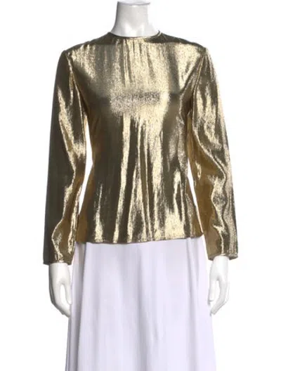 Pre-owned Geoffrey Beene Crew Neck Long Sleeve Top In Gold