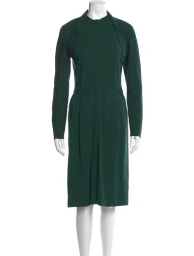 Pre-owned Geoffrey Beene Crew Neck Midi Length Dress In Green