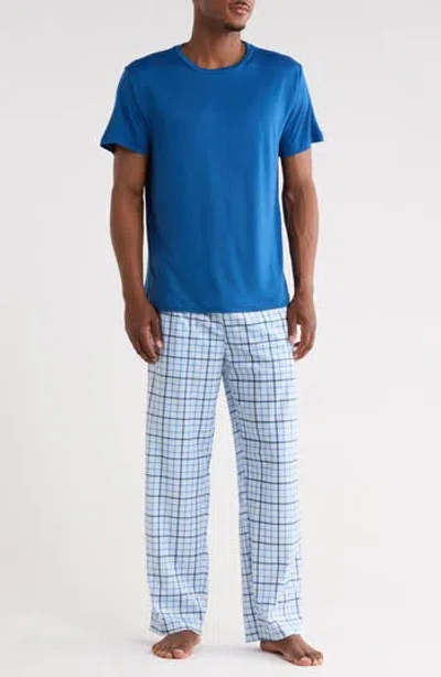 Geoffrey Beene Crewneck T-shirt & Plaid Pajama Pants Set In Blue