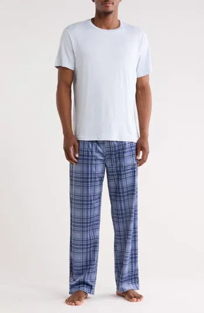 Geoffrey Beene Crewneck T-shirt & Plaid Pajama Pants Set In Blue