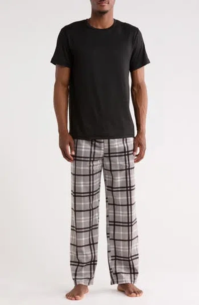 Geoffrey Beene Crewneck T-shirt & Plaid Pajama Pants Set In Black