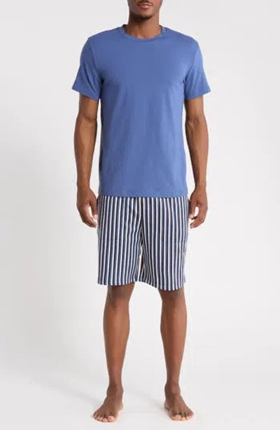 Geoffrey Beene Crewneck T-shirt & Striped Shorts Pajama Set In Multi
