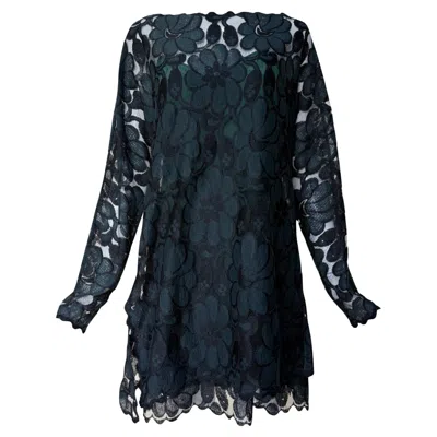 Pre-owned Geoffrey Beene Deep Emerald Green Floral Lace Dress, 1980s