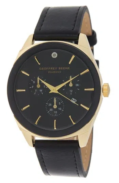 Geoffrey Beene Diamond Leather Strap Chronograph Watch, 42mm In Gold