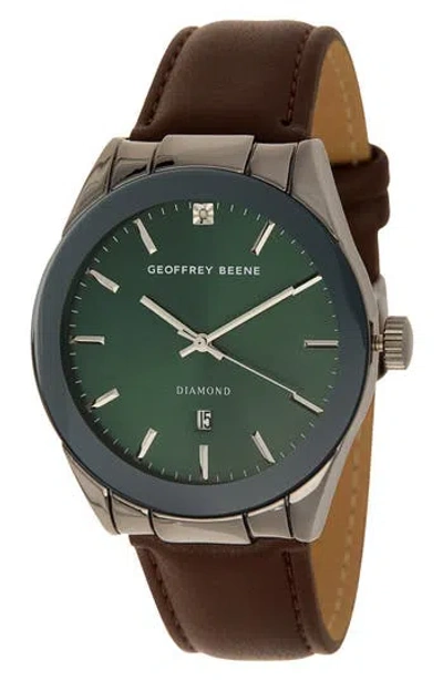 Geoffrey Beene Diamond Leather Strap Watch, 42mm In Black