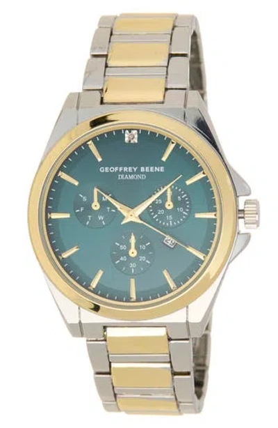 Geoffrey Beene Diamond Two-tone Bracelet Strap Multifunction Watch, 43mm In Gold