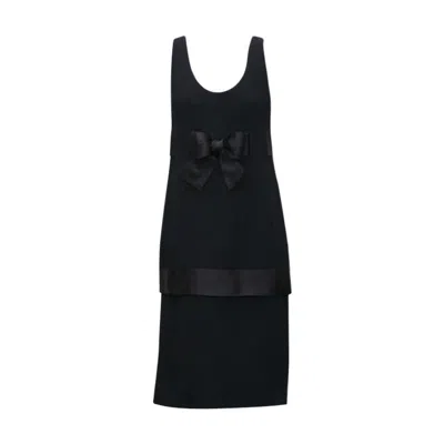 Pre-owned Geoffrey Beene Early Wool Crepe And Satin Cocktail Dress In Black