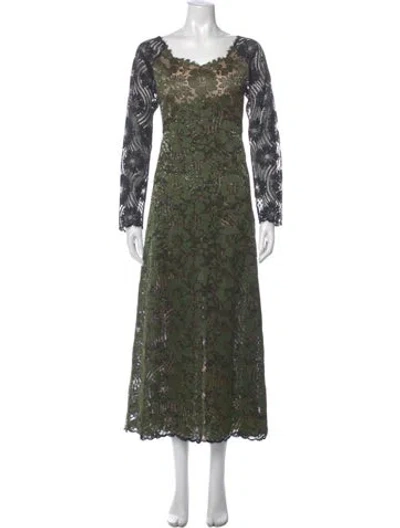 Pre-owned Geoffrey Beene Floral Print Long Dress In Green