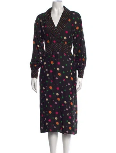 Pre-owned Geoffrey Beene Floral Print Midi Length Dress In Black