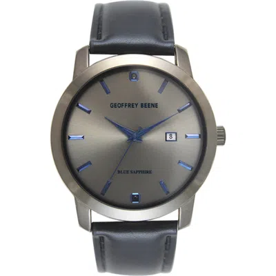 Geoffrey Beene Genuine Black Diamond Leather Strap Watch, 41mm