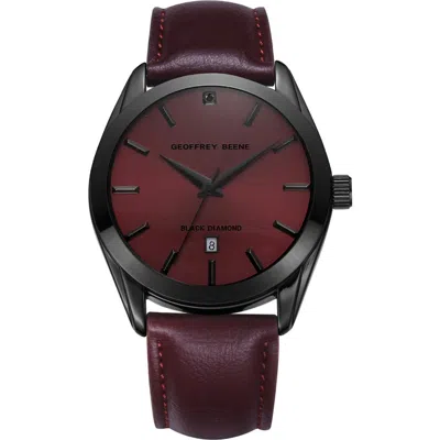 Geoffrey Beene Genuine Black Diamond Leather Strap Watch, 41mm In Black/burgundy
