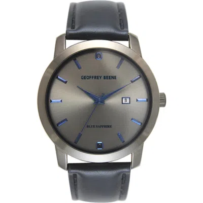 Geoffrey Beene Genuine Black Diamond Leather Strap Watch, 41mm In Gunmetal/black
