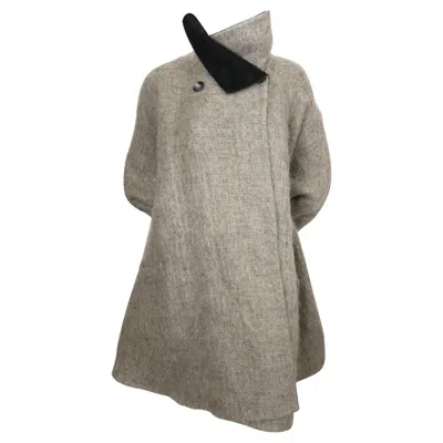 Pre-owned Geoffrey Beene Grey And Black Double Faced Wool Trapeze Coat In Gray