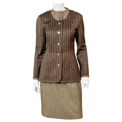Pre-owned Geoffrey Beene Grey Pinstriped Jacket And Grey Wool Skirt In Gray