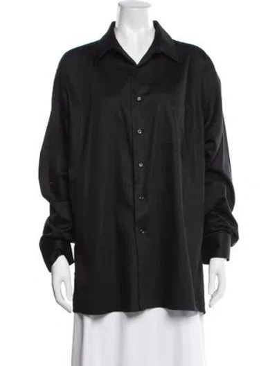 Pre-owned Geoffrey Beene Long Sleeve Button-up Top In Black