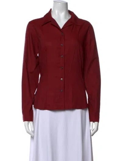 Pre-owned Geoffrey Beene Long Sleeve Button-up Top In Red