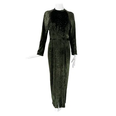 Pre-owned Geoffrey Beene Metallic Dot Forest Green Silk Panne Velvet Maxi Dress 1980s