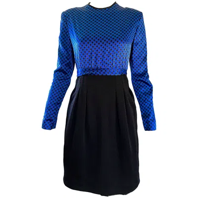 Pre-owned Geoffrey Beene Nwt 1990s  Size 10 Royal Blue Black Gingham Long Sleeve Dress