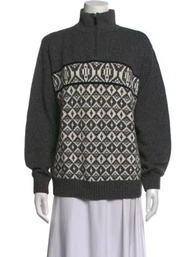 Pre-owned Geoffrey Beene Patterned Mock Neck Sweater In Grey