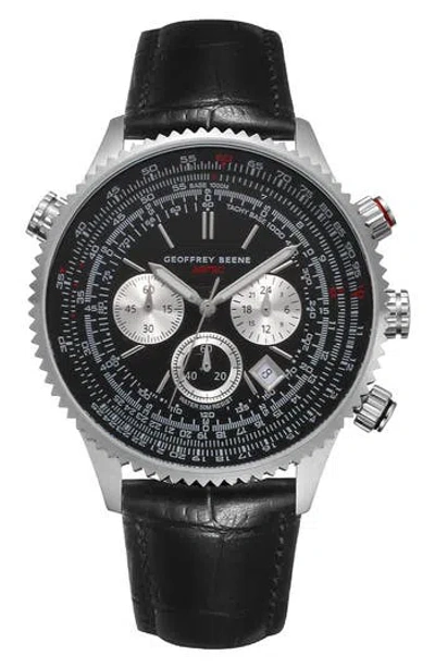 Geoffrey Beene Pilot Leather Strap Chronograph Watch, 46mm